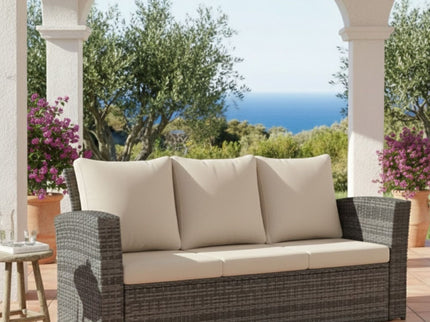 All-Weather Wicker 3 Seat Patio Sofa With Thick Cushions