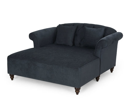 Upholstered Chaise Lounge With Scroll Arms, Turned Legs And 2 Pillows
