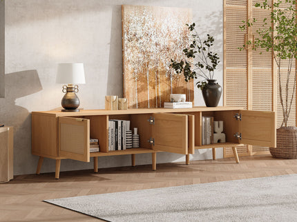 TV Stand With Storage & Cable Holes - Natural Wood