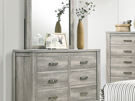 1 Piece Dresser With Handles, 6 Drawers - Light Gray