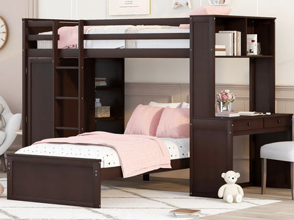 Loft Bed With A Stand Alone Bed, Shelves, Desk, And Wardrobe