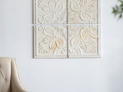 Distressed Wooden Square Wall Panels (Set of 4) - White