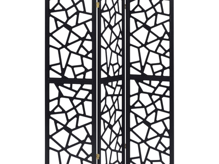 3 Panel Folding Screen With Mosaic Cutout Design - Black