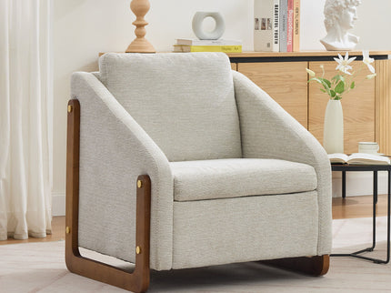 Modern Upholstered Armchair With Wooden Side Frame