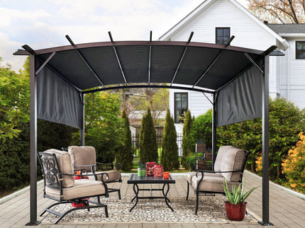Outdoor Patio Pergola Gazebo - Steel Frame Sun Shelter With Retractable Canopy