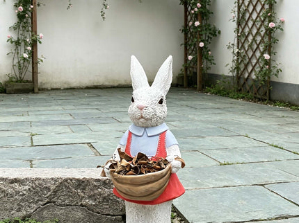 Whimsical Rabbit Statue Flower Pot Ornament, Garden Decor - Pink / White