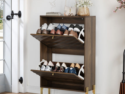 Shoe Cabinet, Freestanding Organizer For Entryway - Walnut