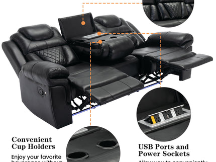3 Pieces Recliner Sofa Sets Home Theater Seating Manual Recliner Chair With Center Console And LED Light Strip For Living Room