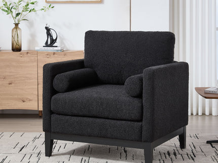 Wide Modern Farmhouse Performance Accent Chair With Legs, Wood Base