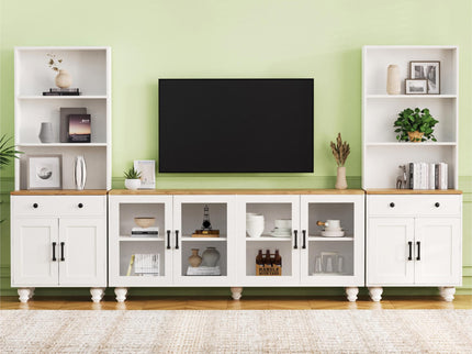 Farmhouse TV Stand With Solid Wood Gourd Shaped Legs For TVs Up To 70"