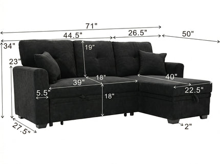 Sleeper Sectional With Pull Out Bed, Reversible Chaise
