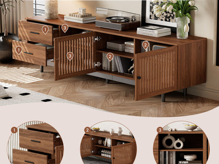 78" TV Stand For TVs Up To 85" Entertainment Center With Deep Drawers & Cable Management, Soft Closing Hinges - Walnut