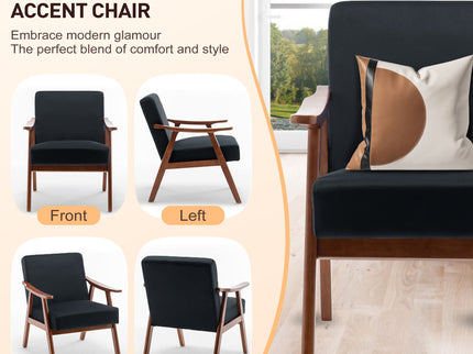 Mid Century Modern Accent Chair With Solid Wood Frame And Extra Thick Backrest
