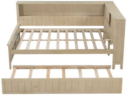 Full Size Daybed With Storage Shelves And Trundle - Ancient White