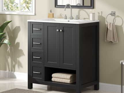 Bathroom Vanity With Sink Top, Bathroom Vanity Cabinet With 2 Doors And 2 Drawers, Open Shelf