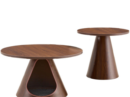 Nesting Coffee Table With Integrated Cat Cave Bed (Set of 2) - Walnut