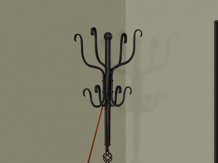 Coat Rack, Hall Tree, Free Standing, 8 Hooks, Entryway, Transitional - Black