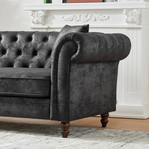 Chesterfield 3 And 3 Seater Sofa Set High Tech Fabric Roll Armrest Upholstered Couch