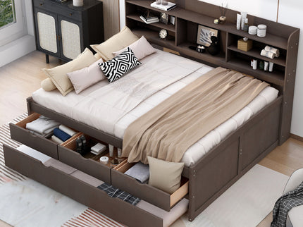 Captain Bed With Built In Bookshelves, 3 Storage Drawers, And Trundle