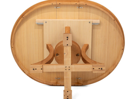 Extendable Round Dining Table, Adjustable Length, Construction With Space Saving Design - Natural Wood