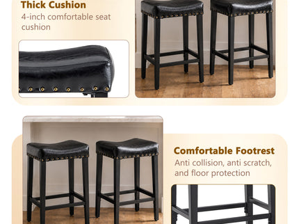 Bar Stool With Brass Nailhead Trim (Set of 2) - Black