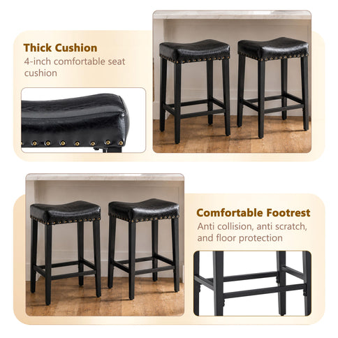Bar Stool With Brass Nailhead Trim (Set of 2) - Black