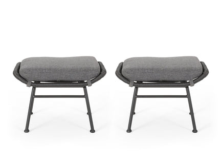 Outdoor Modern Boho Wicker Ottoman With Cushions (Set of 2)