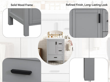 Bathroom Vanity With Sink, Soft Close Door, Double Layer Door Shelf And 3 Drawers - Gray