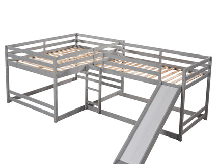 L-Shaped Bunk Bed With Slide And Short Ladder