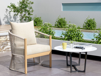 Modern Curved Aluminum Lounge Chair With Stylish Rope Weave Design And Cushioned Comfort For Outdoor