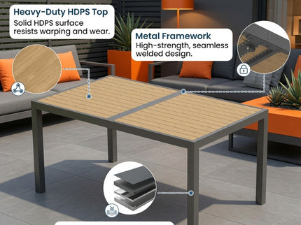 Rectangle Outdoor Patio Table With Slatted Top - Gray