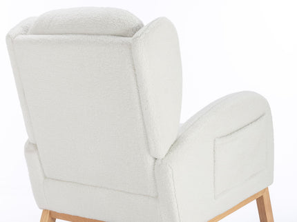 Teddy Fabric Rocking Chair With Packet Wood Legs - Ivory