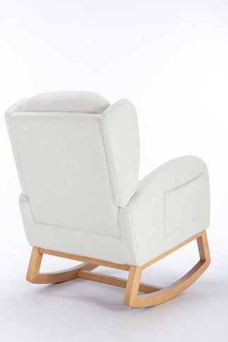Teddy Fabric Rocking Chair With Packet Wood Legs - Ivory