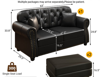 Upholstered Sofa With Nailhead Trim, Rolled Armrests With Ottoman
