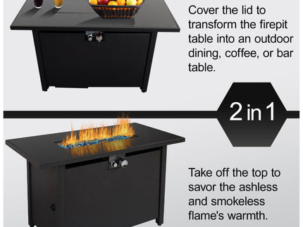 Outdoor Fire Pit Table With Lid - Black - Steel