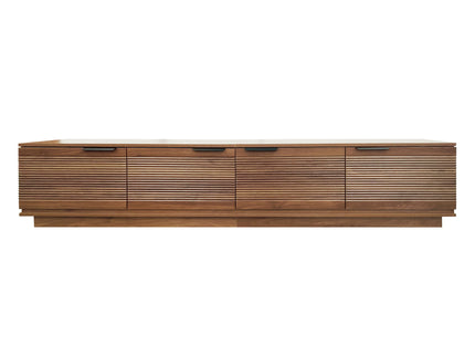 TV Stand, Entertainment Center With Fluted Door & Cable Management, Soft Closing Hinges - Walnut