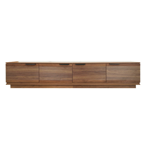 TV Stand, Entertainment Center With Fluted Door & Cable Management, Soft Closing Hinges - Walnut