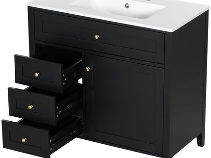 Bathroom Vanity With Sink, 3 Drawers & Cabinet With Adjustable Shelves