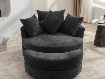 360° Swivel Accent Barrel Chair With Storage Ottoman & 4 Pillows, Modern Leisure Chair Round Accent For Living Room
