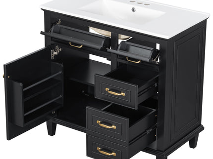 Modern Bathroom Vanity With Sink Top, Flip Drawers, Adjustable Shelf