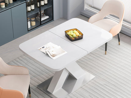 Rectangle Dining Table, Stretchable, X Shape Legs - White