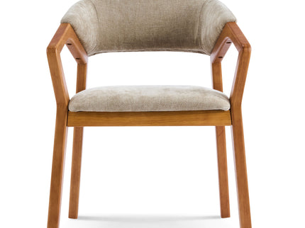 Indoor Upholstered Dining Chair (Set of 2) With Sturdy Frame And Ergonomic Curved Backrest - Oatmeal / Teak
