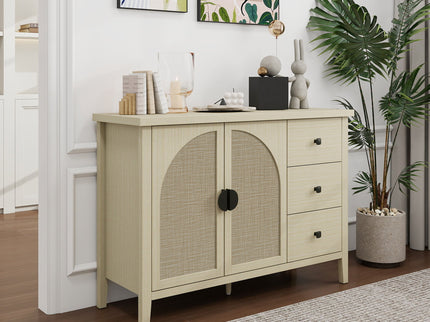 Rattan 2 Door 3 Drawer Cabinet, Suitable For Bedroom - Natural