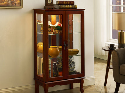 Curio Cabinet Lighted Curio Diapaly Cabinet With Adjustable Shelves And Mirrored Back Panel, Tempered Glass Doors (3 Tier), (E26 Light Bulb Not Included)
