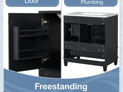 Freestanding Bathroom Vanity With Sink, Soft Close Door, 3 Drawers