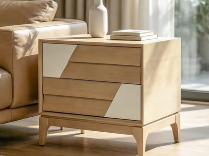 Japandi 2 Drawer Nightstand With Geometric Design