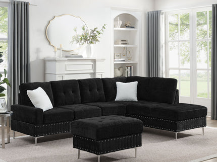 L-Shaped Sectional Sofa With Chaise And Storage Ottoman, Includes 2 Pillows