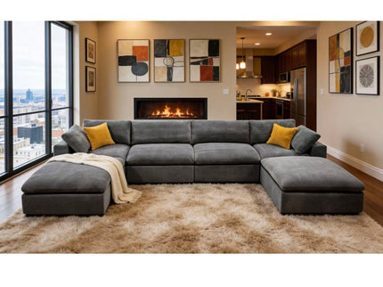Upholstery Full Compressed Modular Sectional With Toss Pillows - Light Gray