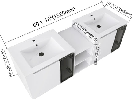 Wall Mounted Bathroom Vanity With Sink, Soft Close Doors, Cabinet & Half Door