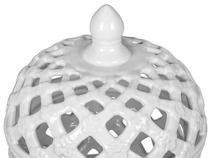 Ceramic Lidded Jar With Lattice Design - White